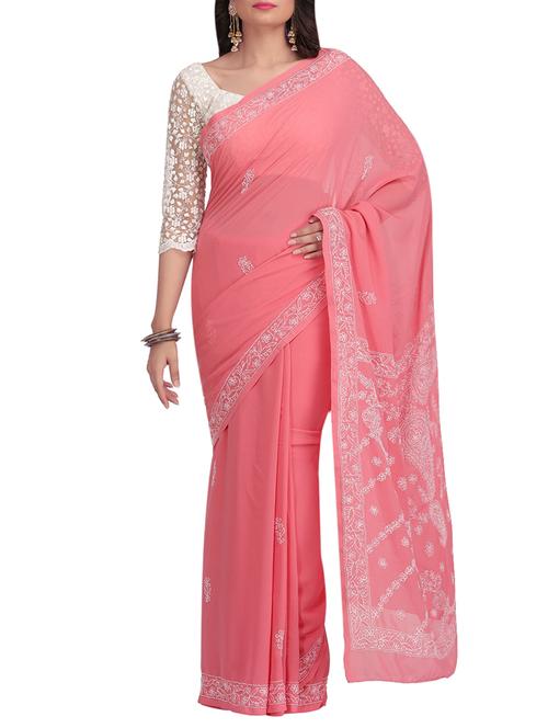 ada pink chikankari saree with blouse - 13757367 - Very Small Image - 1