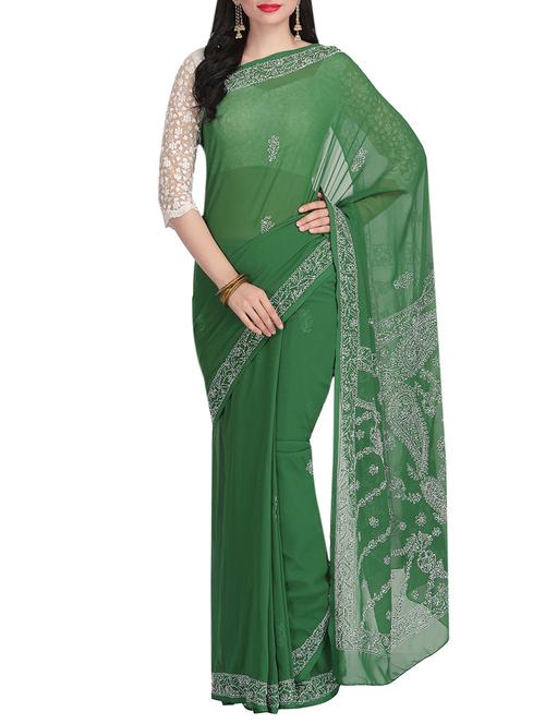 ada green chikankari saree with blouse - 13757374 - Very Small Image - 1