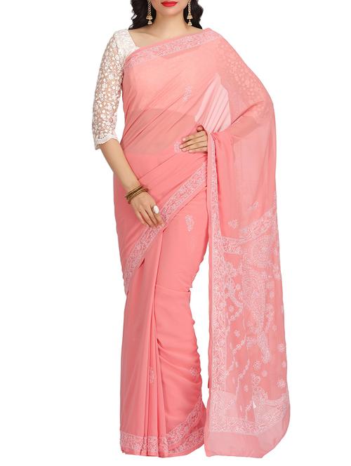 ada pink chikankari saree with blouse - 13757383 - Very Small Image - 1
