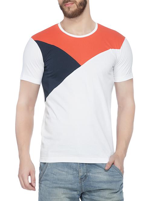 white cotton color block t-shirt - 13759663 - Very Small Image - 1