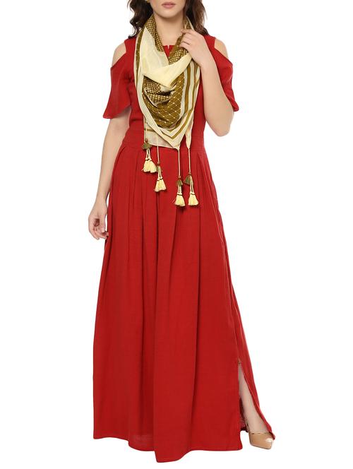 red cotton blend maxi dress - 13764755 - Very Small Image - 1