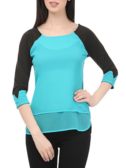 contrast sleeved layered top - 13766316 - Very Small Image - 1