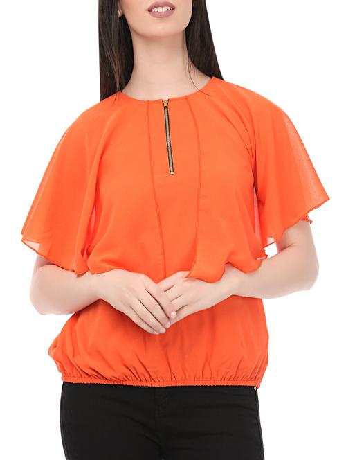 zipper detail ruffled overlay top - 13766321 - Very Small Image - 1