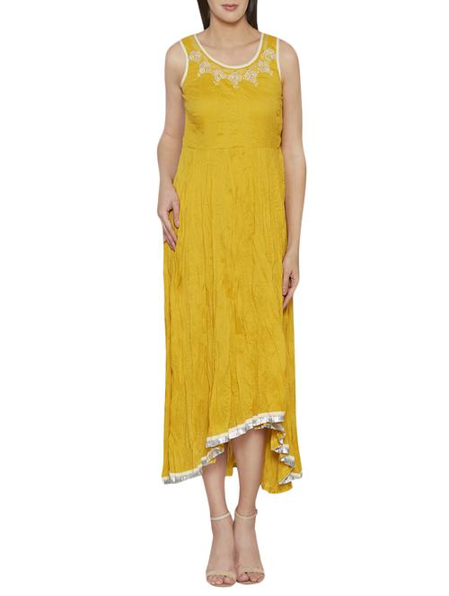 yellow cotton highlow kurta - 13767242 - Very Small Image - 1