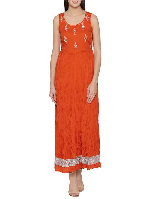 orange cotton long kurta - 13767243 - Very Small Image - 1