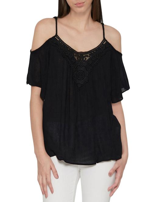 lace trim cold shoulder top - 13767362 - Very Small Image - 1