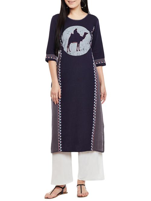 blue cotton printed straight kurta - 13768464 - Very Small Image - 1