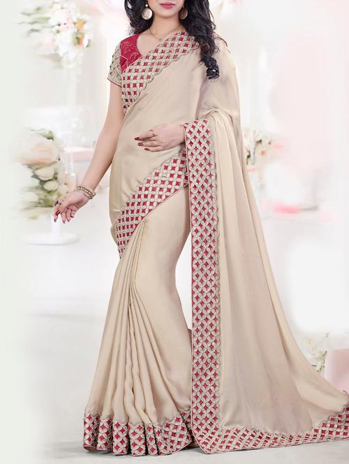 beige georgette bordered saree with blouse - 13768513 - Very Small Image - 1