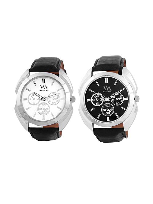 set of 2 leatherette strap analog watch wmal-082b-82wx - 13768921 - Very Small Image - 1