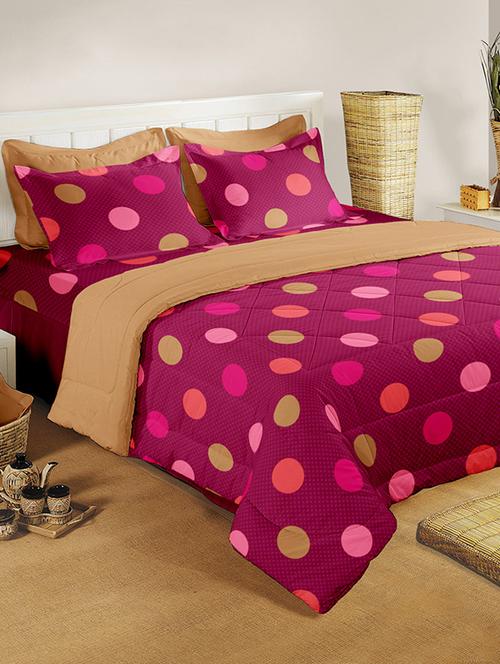 bianca 100% cotton maroon polka double bedsheet with two pillow cover - 13770118 - Very Small Image - 1
