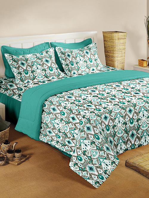 bianca 100% cotton green double bedsheet with two pillow cover - 13770125 - Very Small Image - 1