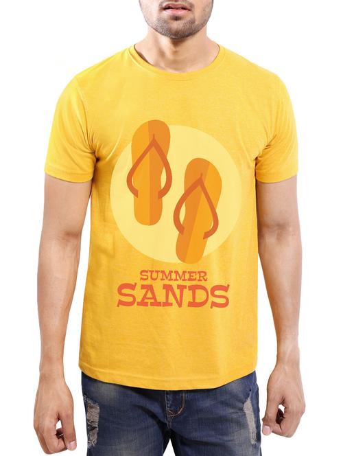 yellow cotton chest print tshirt - 13770701 - Very Small Image - 1