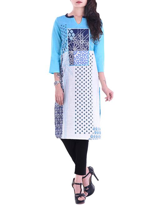 turquoise cotton straight kurta - 13770819 - Very Small Image - 1