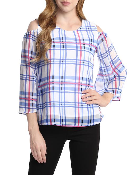 cold bell sleeved checkered top - 13771347 - Very Small Image - 1