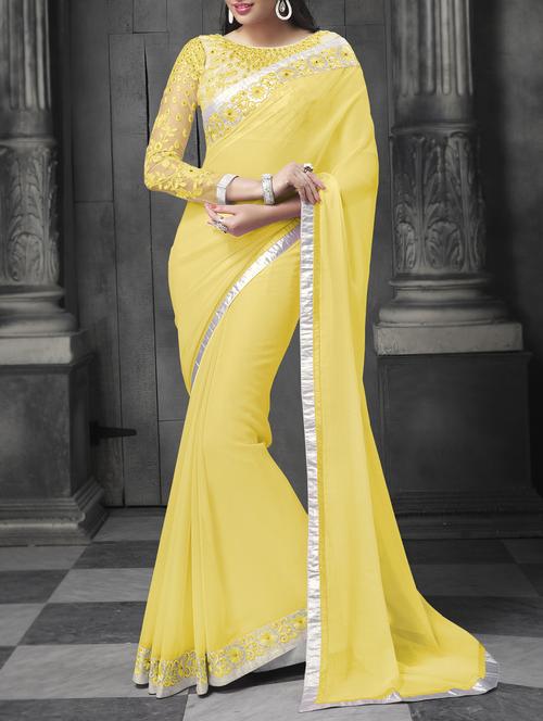 yellow bordered saree with blouse - 13772010 - Very Small Image - 1