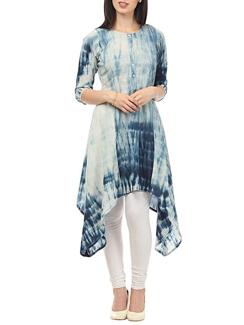 white cotton asymmetric kurta - 13772102 - Very Small Image - 1