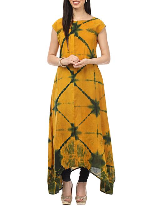 mustard cotton asymmetric kurta - 13772104 - Very Small Image - 1