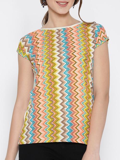 chevron cap sleeved top - 13775280 - Very Small Image - 1
