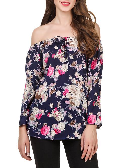 blue poly crepe off shoulder top - 13775326 - Very Small Image - 1