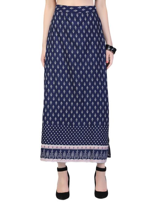 blue printed crepe side slit skirt - 13775980 - Very Small Image - 1