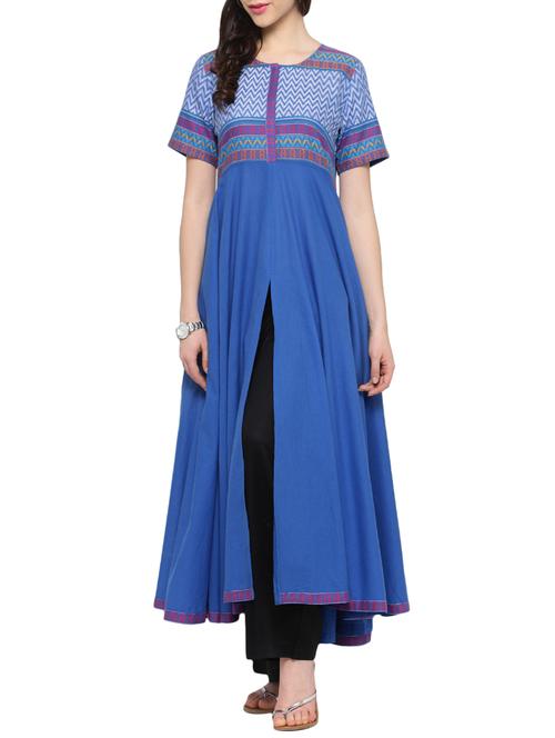 blue cotton printed kurta palazzo set - 13778147 - Very Small Image - 1