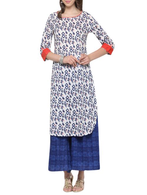 blue cotton printed kurta palazzo set - 13778149 - Very Small Image - 1
