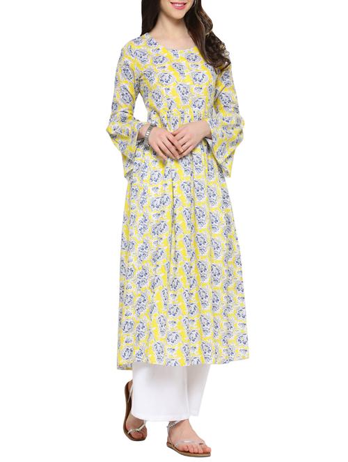 yellow cotton printed kurta palazzo set - 13778161 - Very Small Image - 1