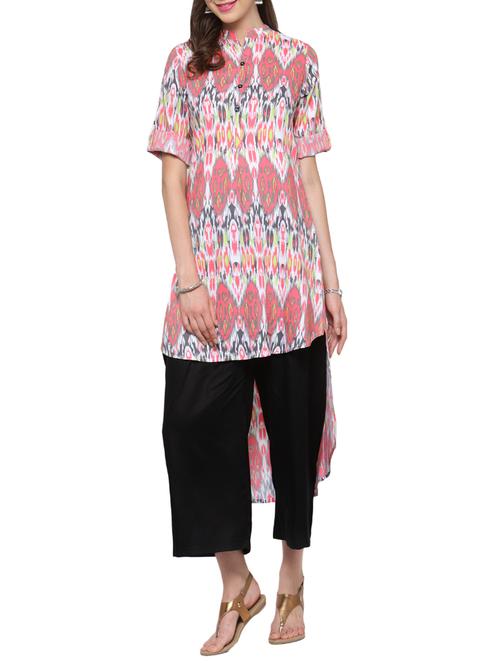 pink cotton printed high-low kurta palazzo set - 13778190 - Very Small Image - 1