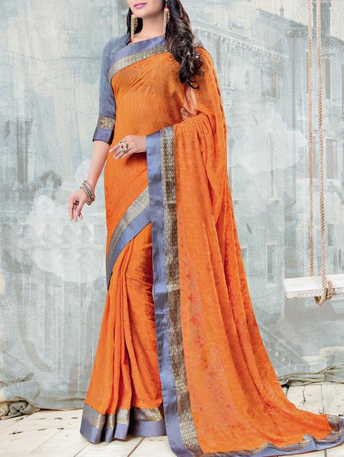 orange georgette embroidered saree with blouse - 13778311 - Very Small Image - 1