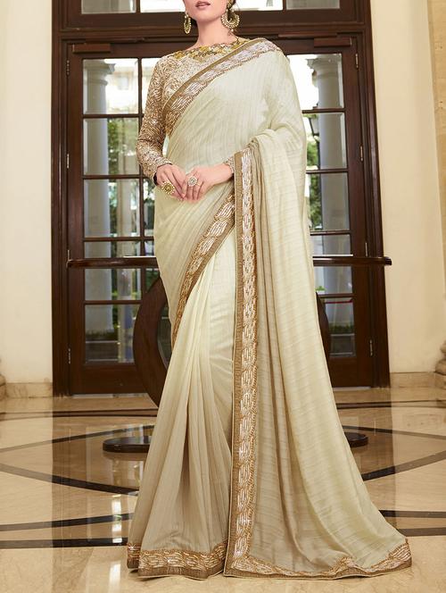 beige silk bordered saree with blouse - 13778349 - Very Small Image - 1