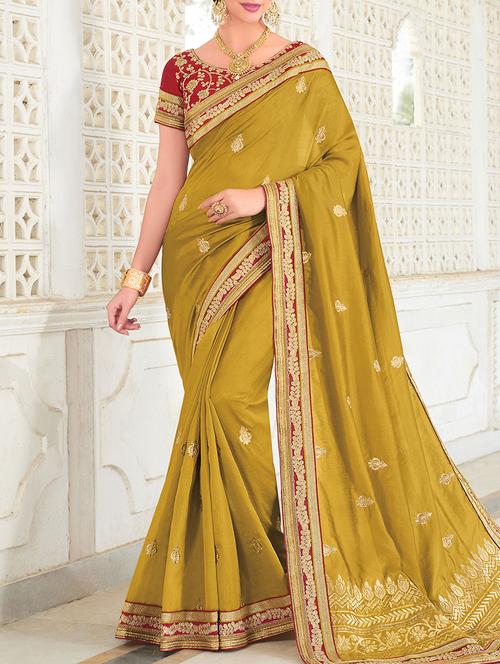 mehandi green silk embroidered saree with blouse - 13778398 - Very Small Image - 1