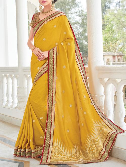 mustard silk embroidered saree with blouse - 13778402 - Very Small Image - 1