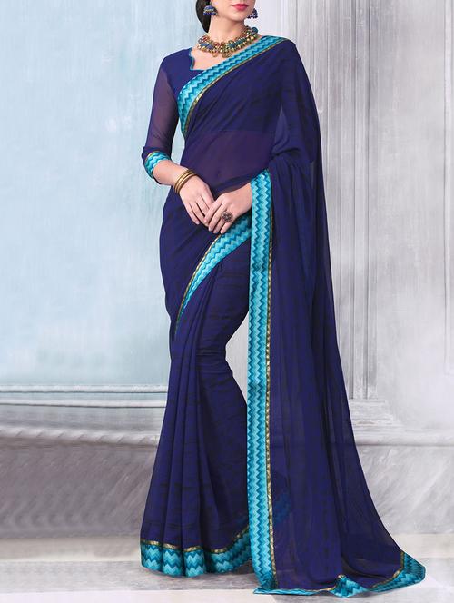 blue georgette printed saree with blouse - 13778428 - Very Small Image - 1
