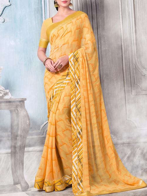 light orange georgette printed saree with blouse - 13778441 - Very Small Image - 1