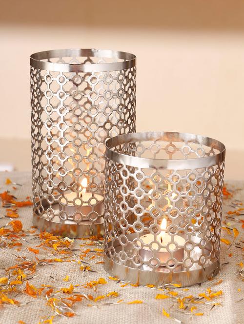 anasa decorative metal set of 2 tealight candle holder - 13786247 - Very Small Image - 1