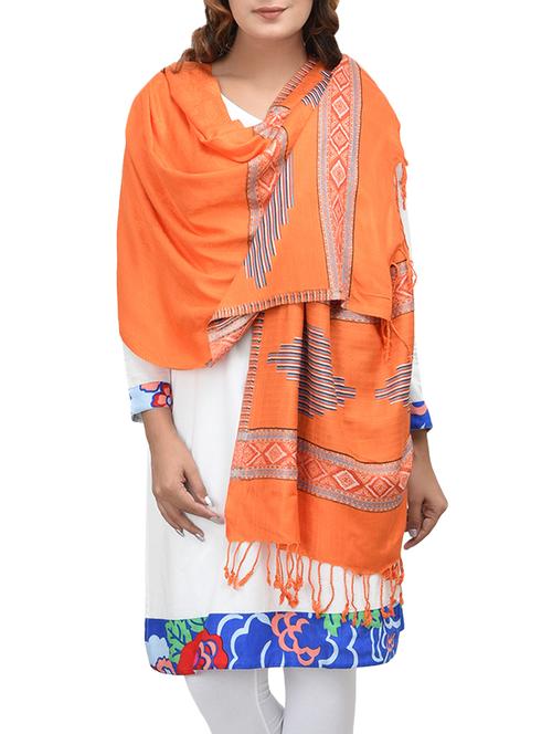 orange viscose jacquard shawl - 13786570 - Very Small Image - 1
