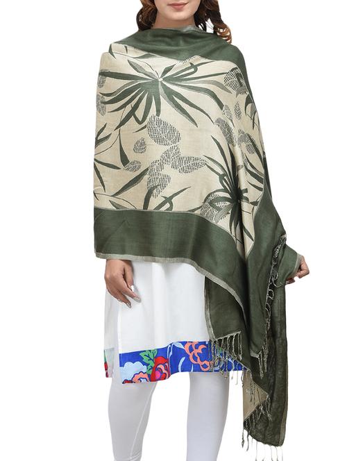 olive jacquard viscose shawl - 13786573 - Very Small Image - 1