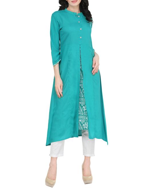 turquoise asymmetric kurta - 13787345 - Very Small Image - 1