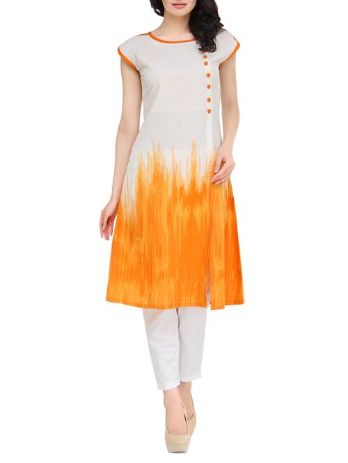 orange cotton printed a-line kurta - 13787348 - Very Small Image - 1