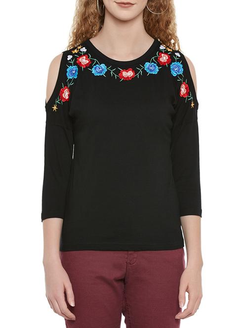 cold shoulder embroidered top - 13788140 - Very Small Image - 1