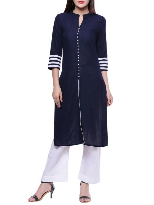 solid high slit kurta - 13788489 - Very Small Image - 1