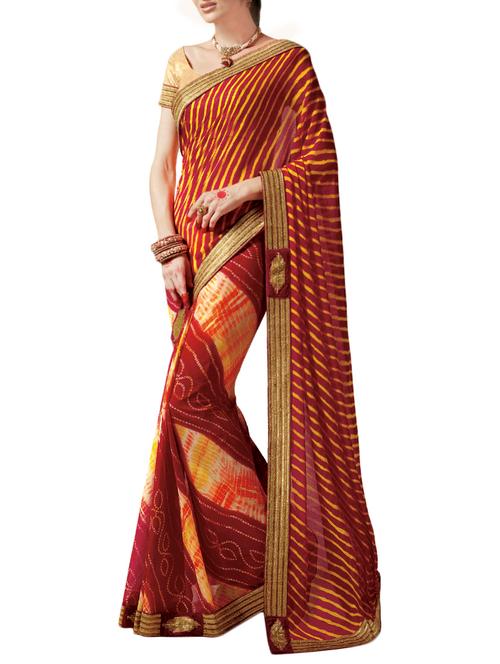 red georgette leheriya saree with blouse - 13798336 - Very Small Image - 1
