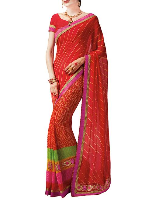 red georgette leheriya saree with blouse - 13798345 - Very Small Image - 1