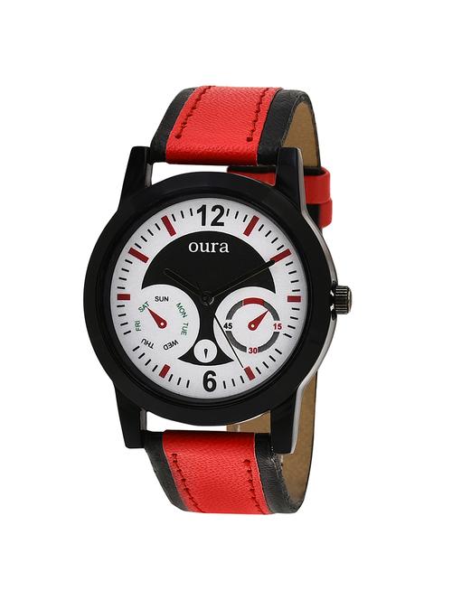 oura analog casual wear red starp round dial men's watch new - 13799135 - Very Small Image - 1