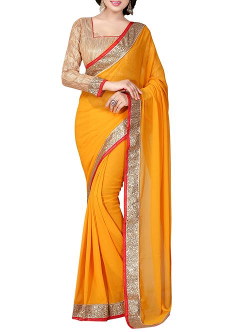 orange georgette bordered saree with blouse - 13801874 - Very Small Image - 1