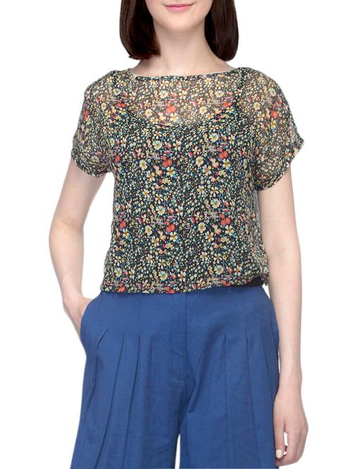 overlap back floral sheer top - 13806073 - Very Small Image - 1