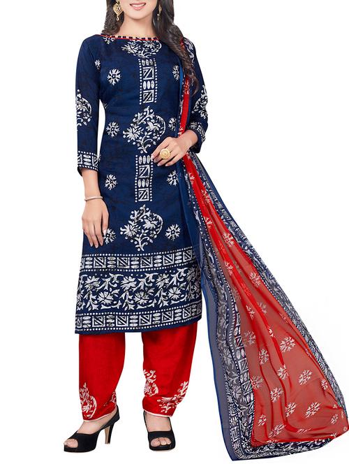 blue crepe printed patiyala suit dress material - 13807904 - Very Small Image - 1