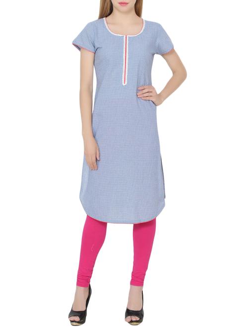 light blue cotton printed straight kurta - 13807917 - Very Small Image - 1