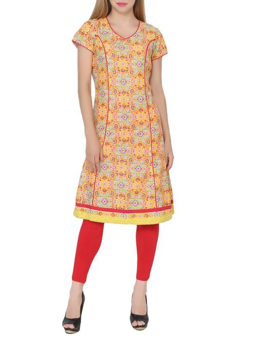 orange cotton printed a-line kurta - 13807929 - Very Small Image - 1