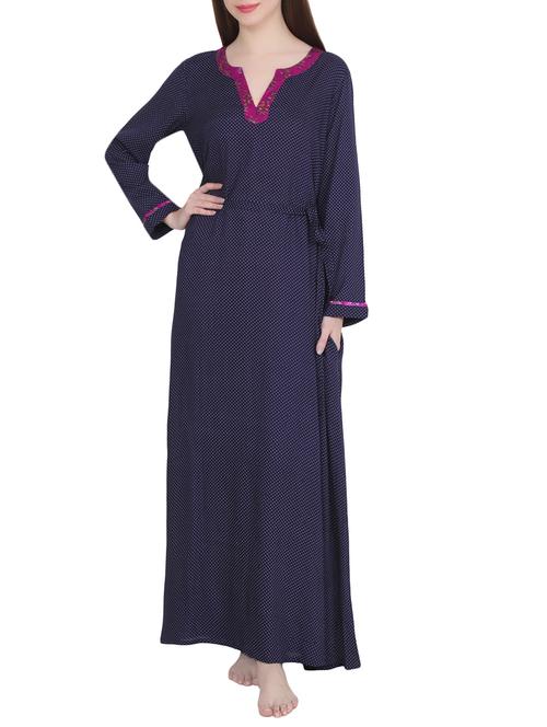navy blue viscose nighty - 13808393 - Very Small Image - 1